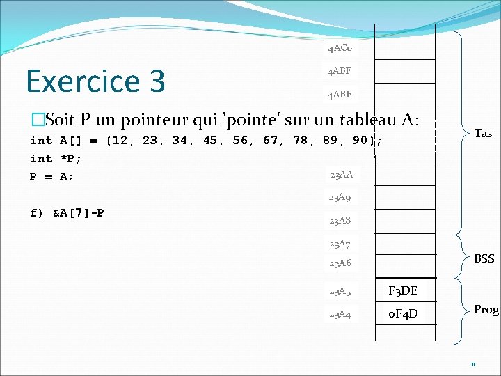 4 AC 0 Exercice 3 4 ABF 4 ABE �Soit P un pointeur qui