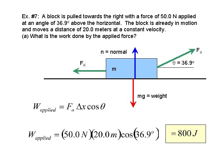 Ex. #7: A block is pulled towards the right with a force of 50.