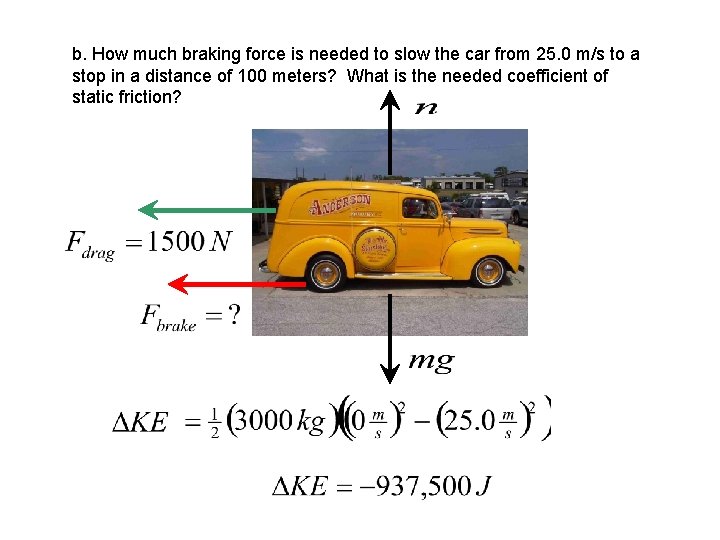 b. How much braking force is needed to slow the car from 25. 0