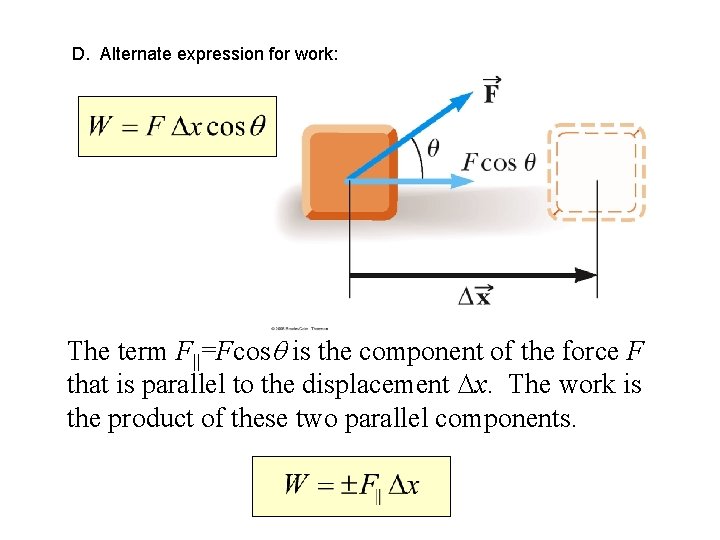 D. Alternate expression for work: The term F||=Fcosq is the component of the force