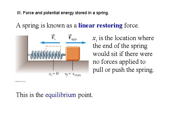 III. Force and potential energy stored in a spring. A spring is known as