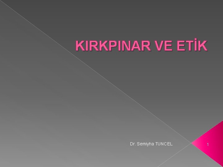 KIRKPINAR VE ETİK Dr. Semiyha TUNCEL 1 