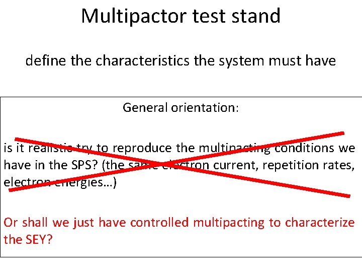 Multipactor test stand define the characteristics the system must have General orientation: is it