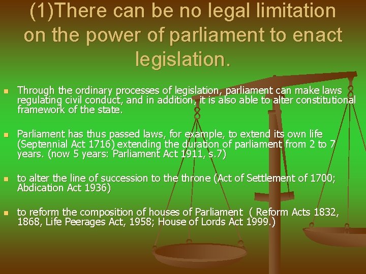 (1)There can be no legal limitation on the power of parliament to enact legislation.