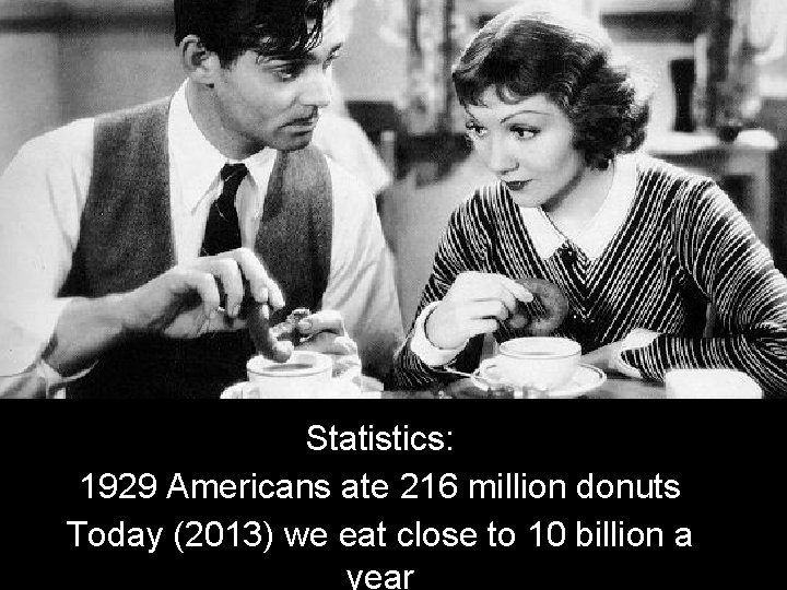 Statistics: 1929 Americans ate 216 million donuts Today (2013) we eat close to 10 Statistics: 1929 Americans ate 216 million donuts Today (2013) we eat close to 10