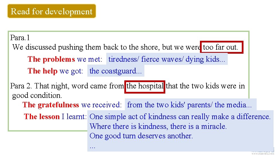 Read for development Para. 1 We discussed pushing them back to the shore, but