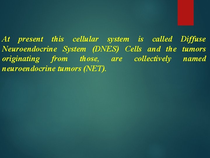 At present this cellular system is called Diffuse Neuroendocrine System (DNES) Cells and the