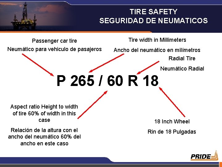 TIRE SAFETY SEGURIDAD DE NEUMATICOS Passenger car tire Tire width in Millimeters Neumático para