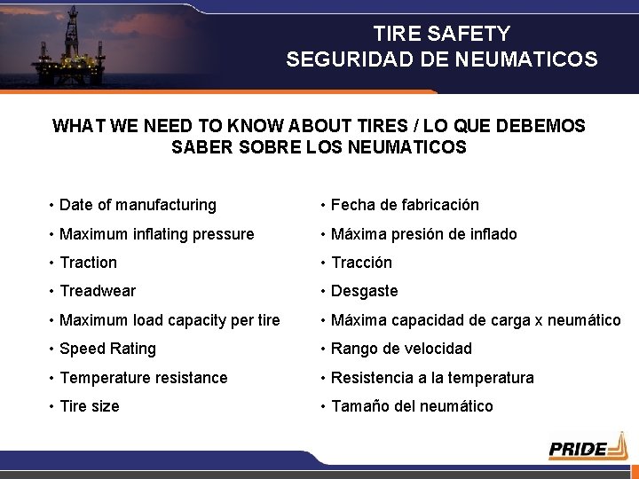 TIRE SAFETY SEGURIDAD DE NEUMATICOS WHAT WE NEED TO KNOW ABOUT TIRES / LO