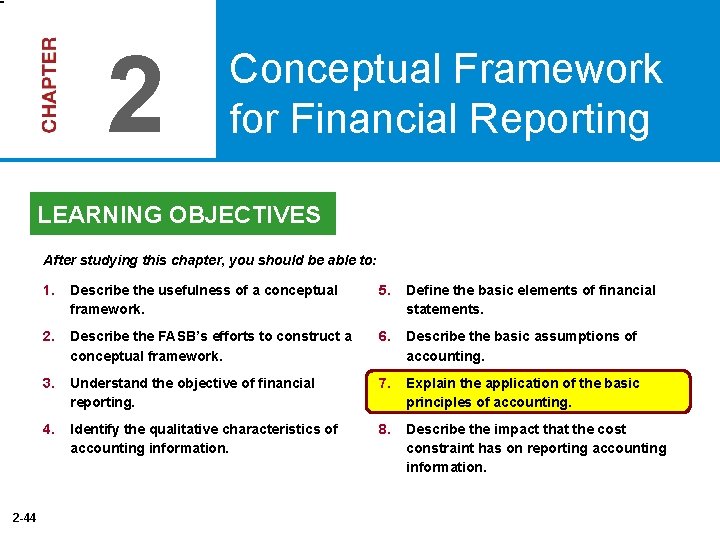 2 Conceptual Framework for Financial Reporting LEARNING OBJECTIVES After studying this chapter, you should
