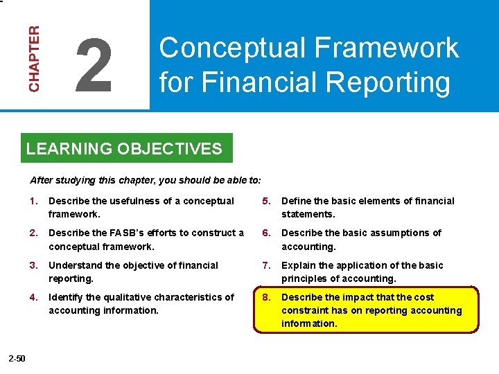 2 Conceptual Framework for Financial Reporting LEARNING OBJECTIVES After studying this chapter, you should
