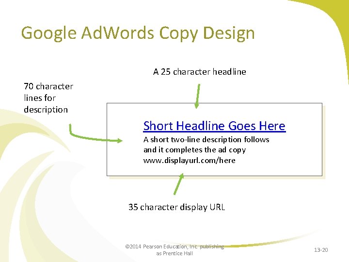 Google Ad. Words Copy Design A 25 character headline 70 character lines for description