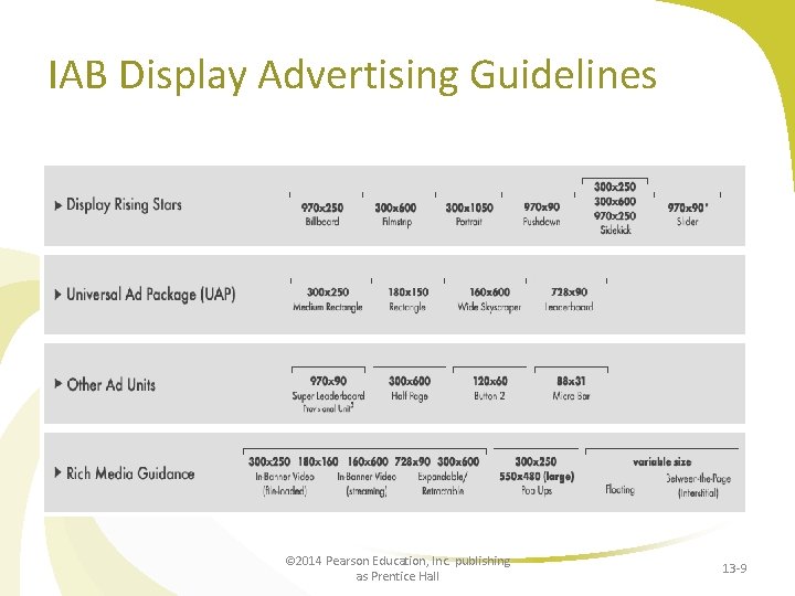 IAB Display Advertising Guidelines © 2014 Pearson Education, Inc. publishing as Prentice Hall 13