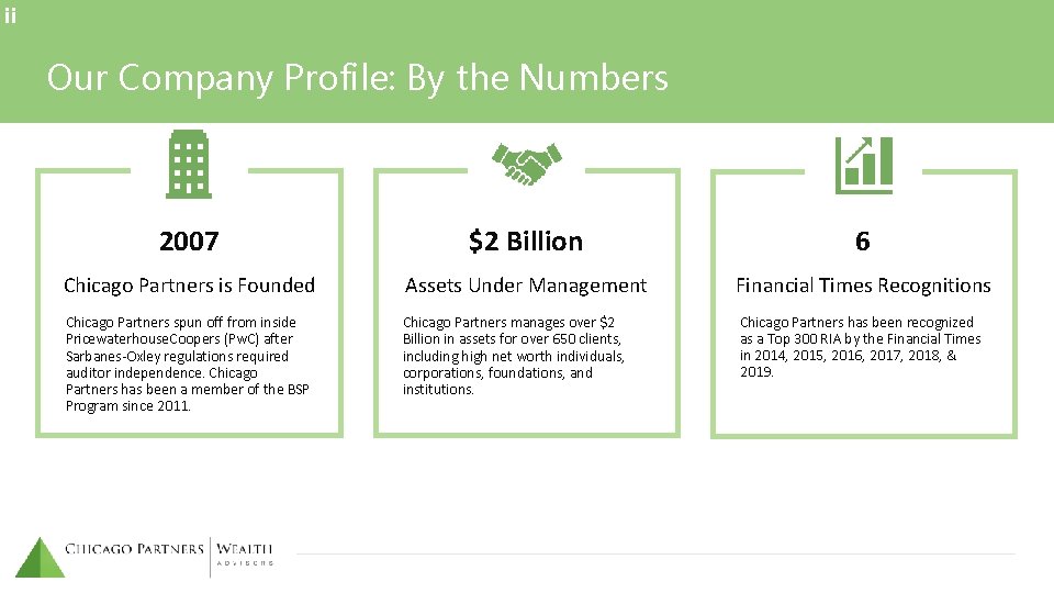 ii Our Company Profile: By the Numbers 2007 $2 Billion 6 Chicago Partners is ii Our Company Profile: By the Numbers 2007 $2 Billion 6 Chicago Partners is