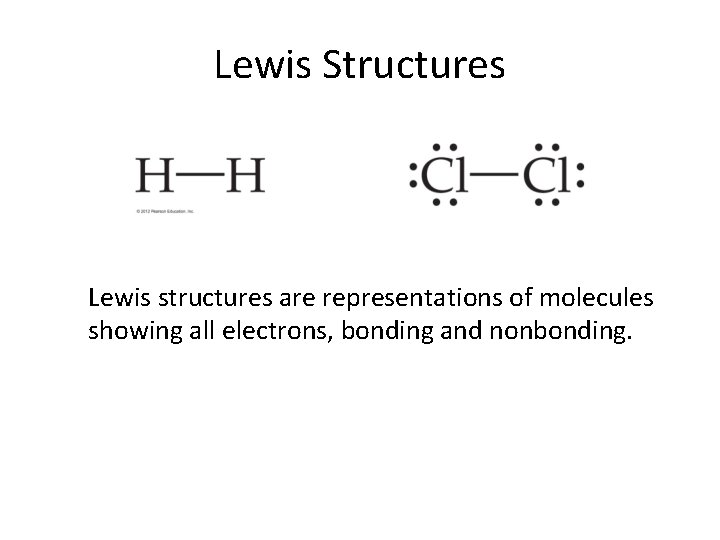 Lewis Structures Lewis structures are representations of molecules showing all electrons, bonding and nonbonding.