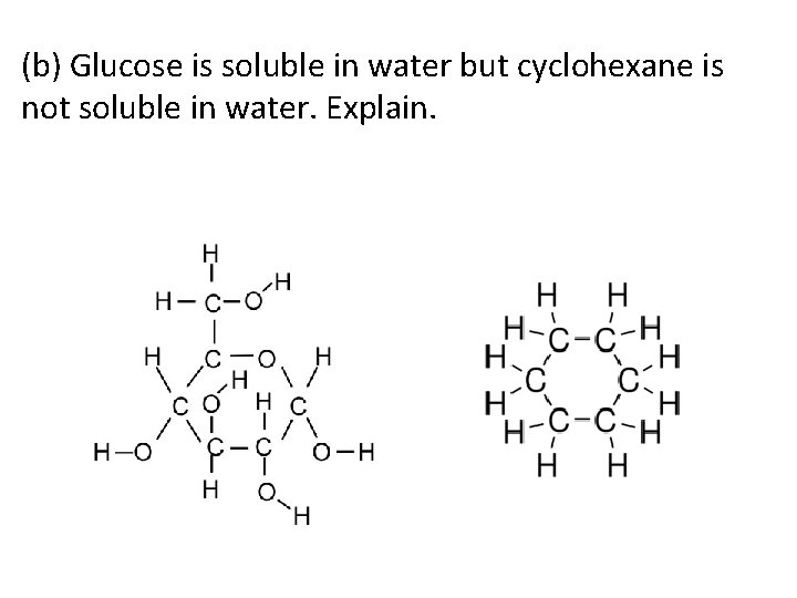 (b) Glucose is soluble in water but cyclohexane is not soluble in water. Explain.