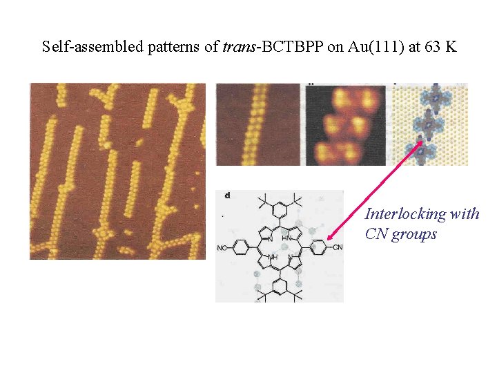 Self-assembled patterns of trans-BCTBPP on Au(111) at 63 K Interlocking with CN groups 