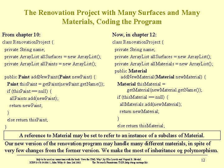 The Renovation Project with Many Surfaces and Many Materials, Coding the Program From chapter