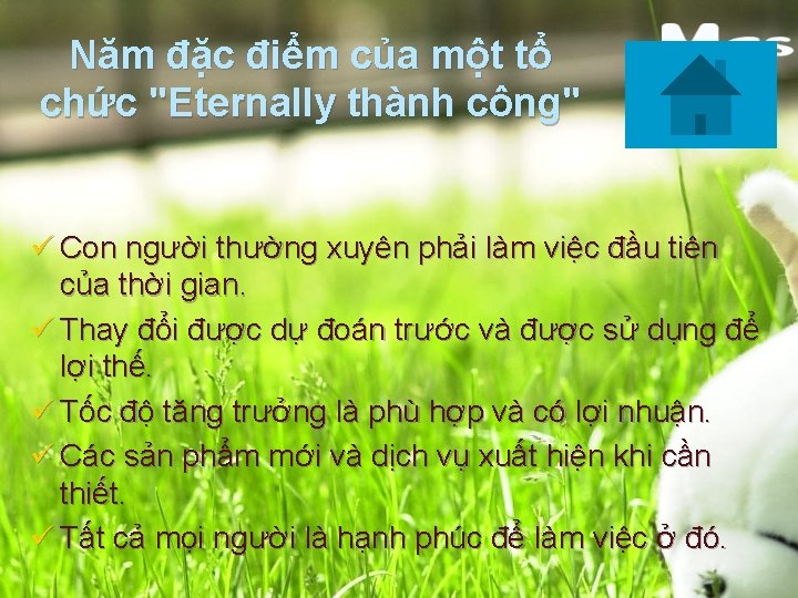 Năm đặc điểm của một tổ chức "Eternally thành công" ü Con người thường