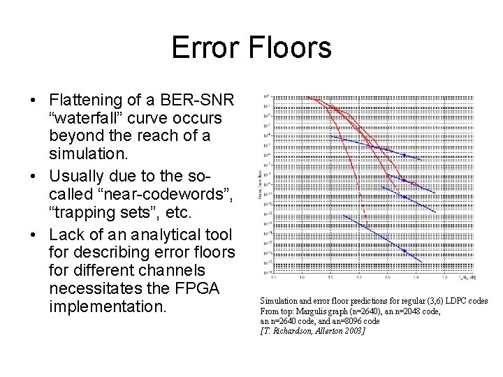 Error Floors • Flattening of a BER-SNR “waterfall” curve occurs beyond the reach of