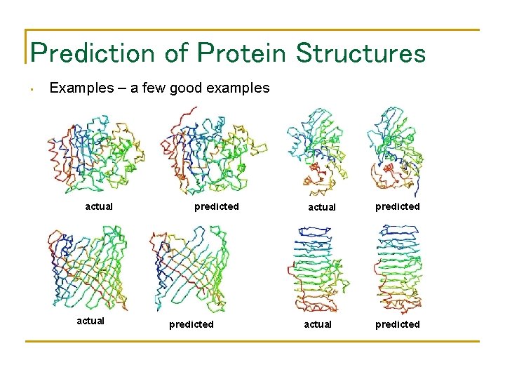 Prediction of Protein Structures • Examples – a few good examples actual predicted 