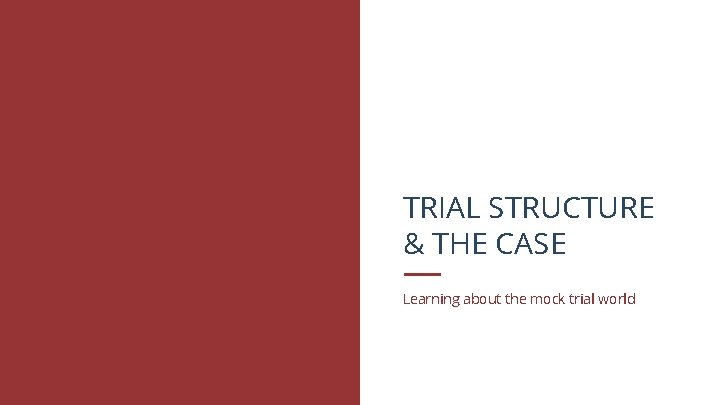 TRIAL STRUCTURE & THE CASE Learning about the mock trial world 