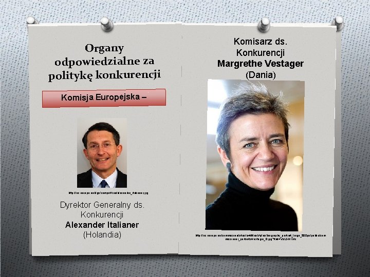 Organy odpowiedzialne za politykę konkurencji Komisarz ds. Konkurencji Margrethe Vestager (Dania) Komisja Europejska –