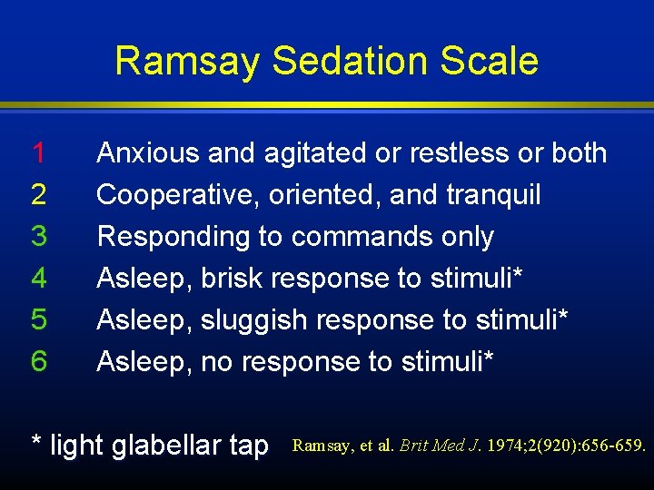 Ramsay Sedation Scale 1 2 3 4 5 6 Anxious and agitated or restless