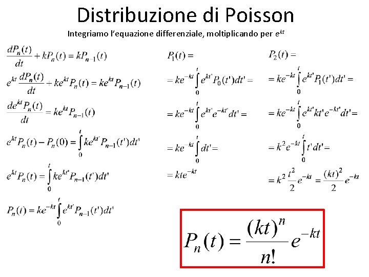 Distribuzione di Poisson Integriamo l’equazione differenziale, moltiplicando per ekt 