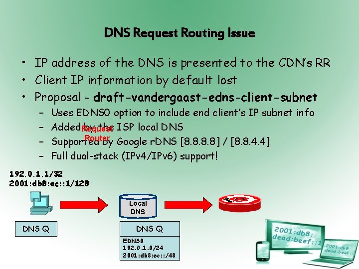 DNS Request Routing Issue • IP address of the DNS is presented to the