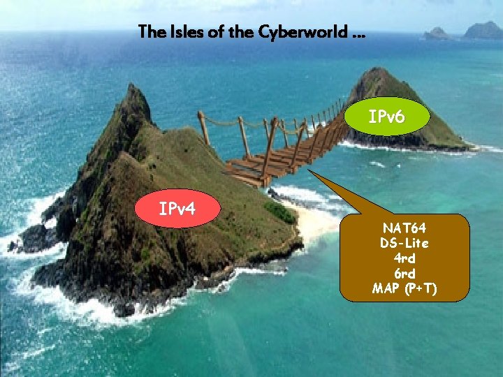 The Isles of the Cyberworld … IPv 6 IPv 4 NAT 64 DS-Lite 4