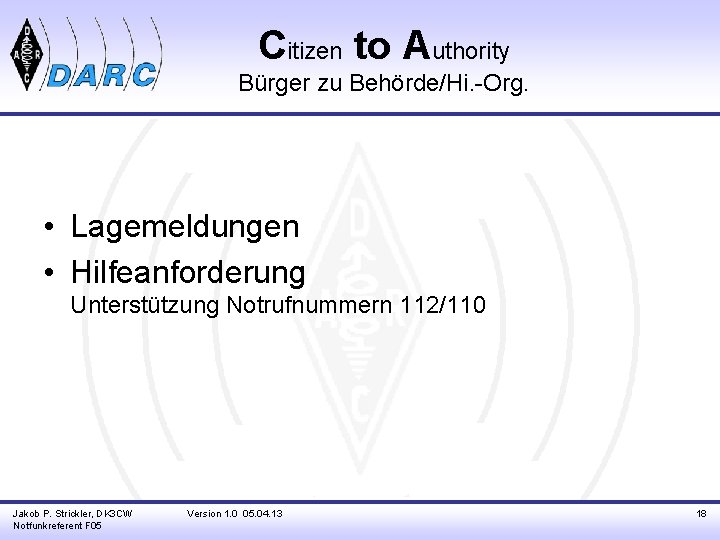 Citizen to Authority Bürger zu Behörde/Hi. -Org. • Lagemeldungen • Hilfeanforderung Unterstützung Notrufnummern 112/110