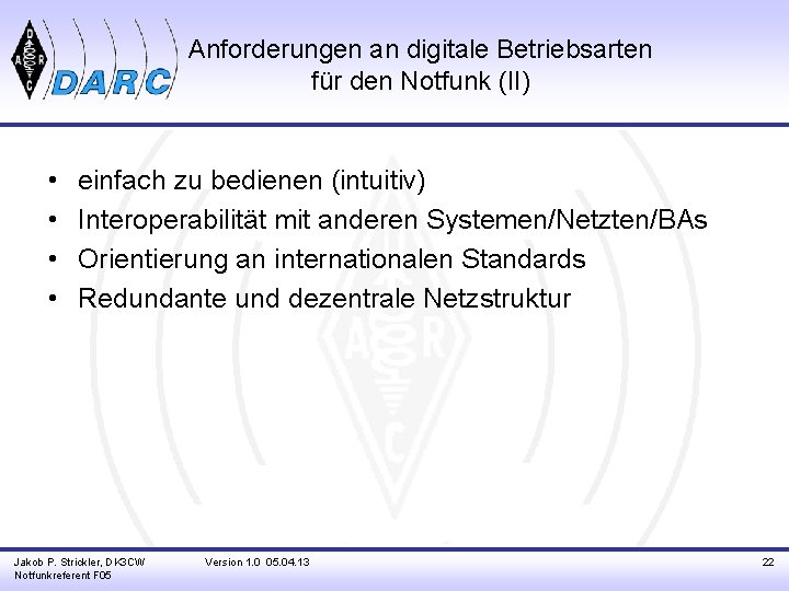 Anforderungen an digitale Betriebsarten für den Notfunk (II) • • einfach zu bedienen (intuitiv)