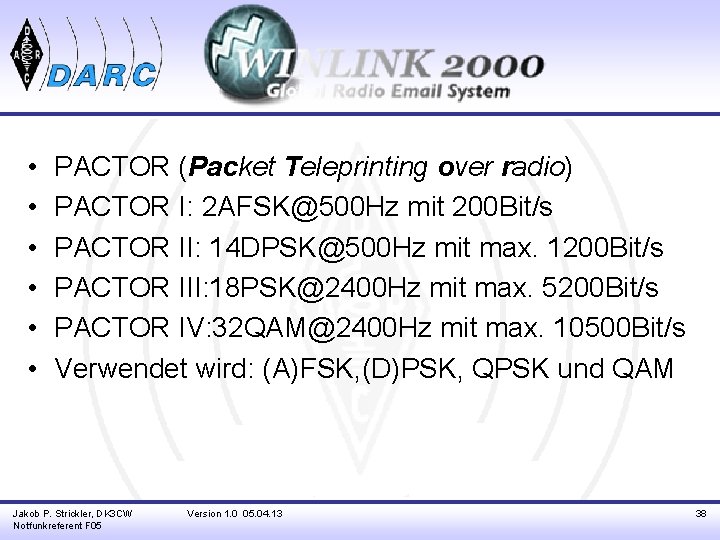  • • • PACTOR (Packet Teleprinting over radio) PACTOR I: 2 AFSK@500 Hz