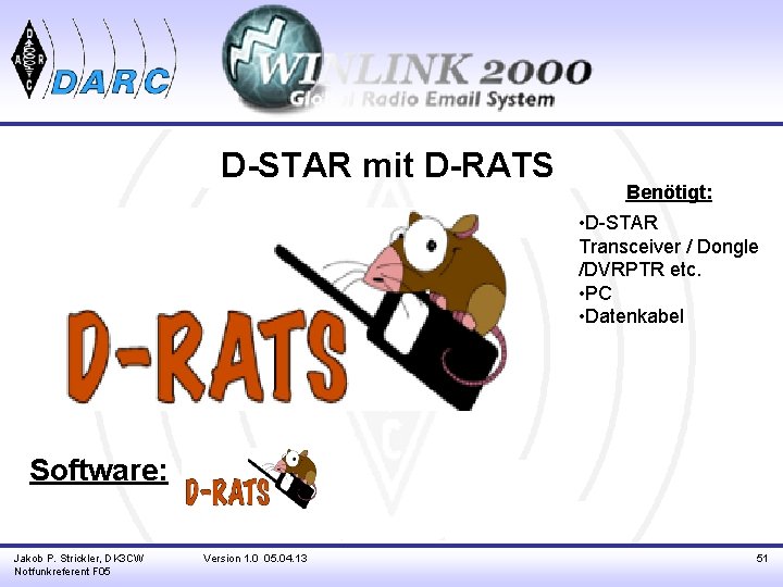 D-STAR mit D-RATS Benötigt: • D-STAR Transceiver / Dongle /DVRPTR etc. • PC •