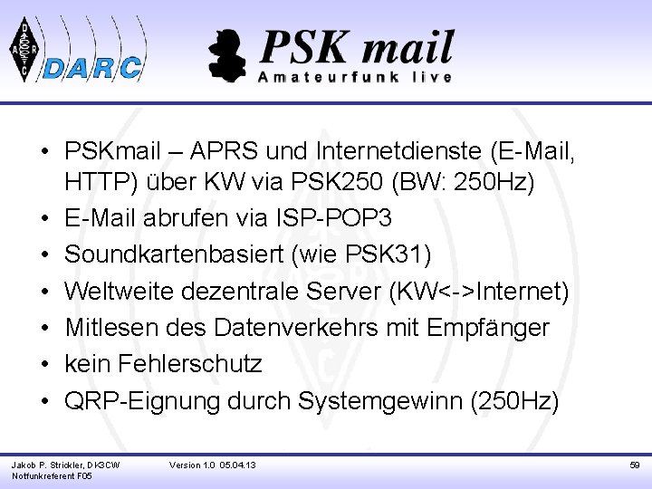  • PSKmail – APRS und Internetdienste (E-Mail, HTTP) über KW via PSK 250