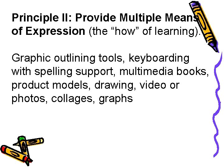 Principle II: Provide Multiple Means of Expression (the “how” of learning). Graphic outlining tools,