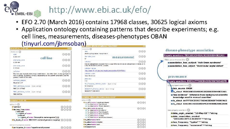 http: //www. ebi. ac. uk/efo/ • EFO 2. 70 (March 2016) contains 17968 classes,