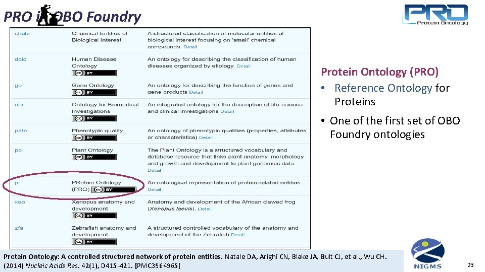 PRO in OBO Foundry Protein Ontology (PRO) • Reference Ontology for Proteins • One