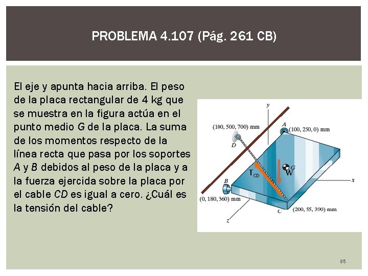 PROBLEMA 4. 107 (Pág. 261 CB) El eje y apunta hacia arriba. El peso