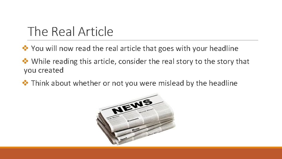 The Real Article v You will now read the real article that goes with