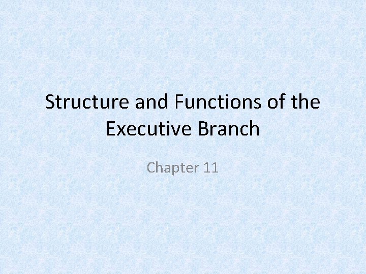 Structure and Functions of the Executive Branch Chapter 11 