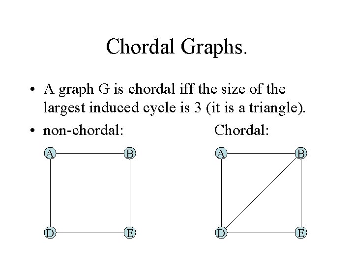 Chordal Graphs. • A graph G is chordal iff the size of the largest