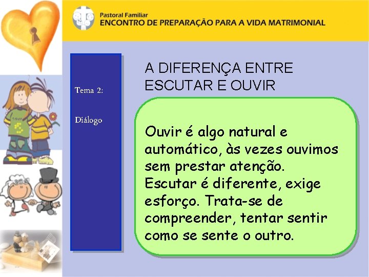 Tema 2: Diálogo A DIFERENÇA ENTRE ESCUTAR E OUVIR Ouvir é algo natural e