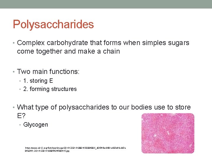 Polysaccharides • Complex carbohydrate that forms when simples sugars come together and make a