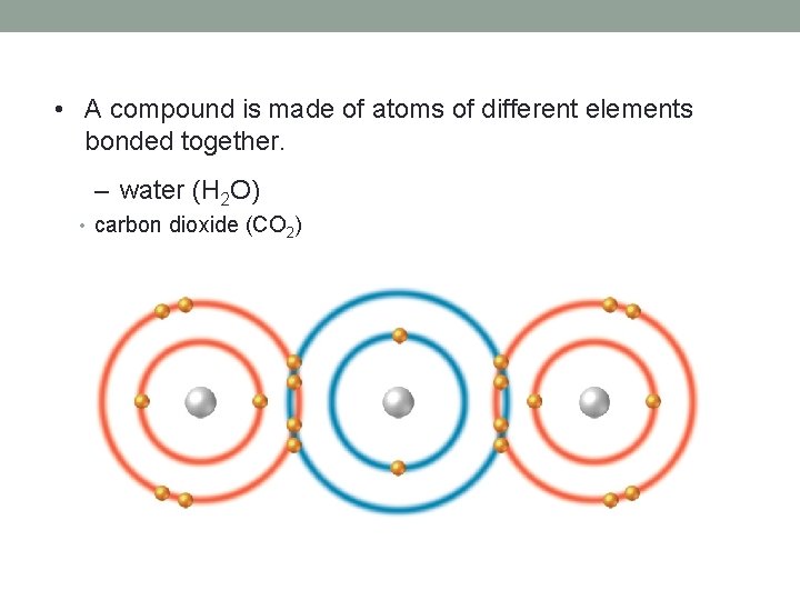  • A compound is made of atoms of different elements bonded together. –