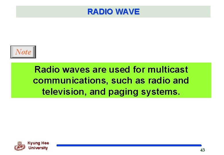 RADIO WAVE Note Radio waves are used for multicast communications, such as radio and