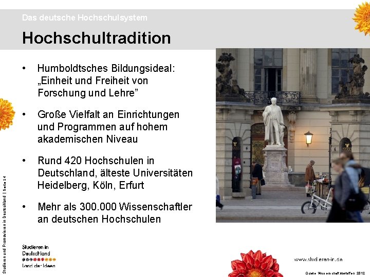 Das deutsche Hochschulsystem Studieren und Promovieren in Deutschland | Seite 14 Hochschultradition • Humboldtsches