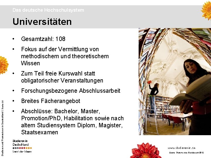 Das deutsche Hochschulsystem Studieren und Promovieren in Deutschland | Seite 16 Universitäten • Gesamtzahl: