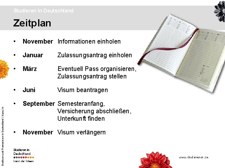 Studieren in Deutschland Studieren und Promovieren in Deutschland | Seite 24 Zeitplan • November